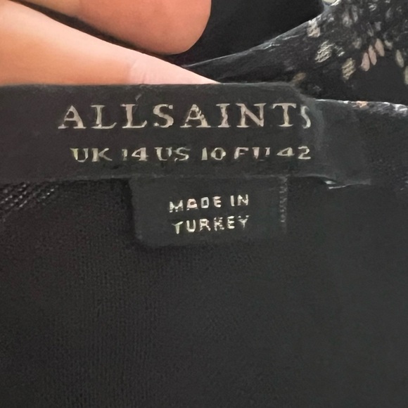 All Saints Norma Ruched Mesh Midi Dress Size 10 Snake Print - Picture 2 of 10